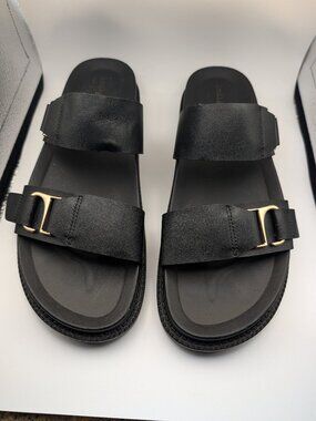 Indigo Rd. Black Double Buckle Slide Sandals